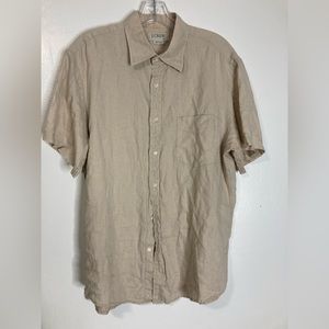 Vintage linen nude beige short sleeve button down shirt